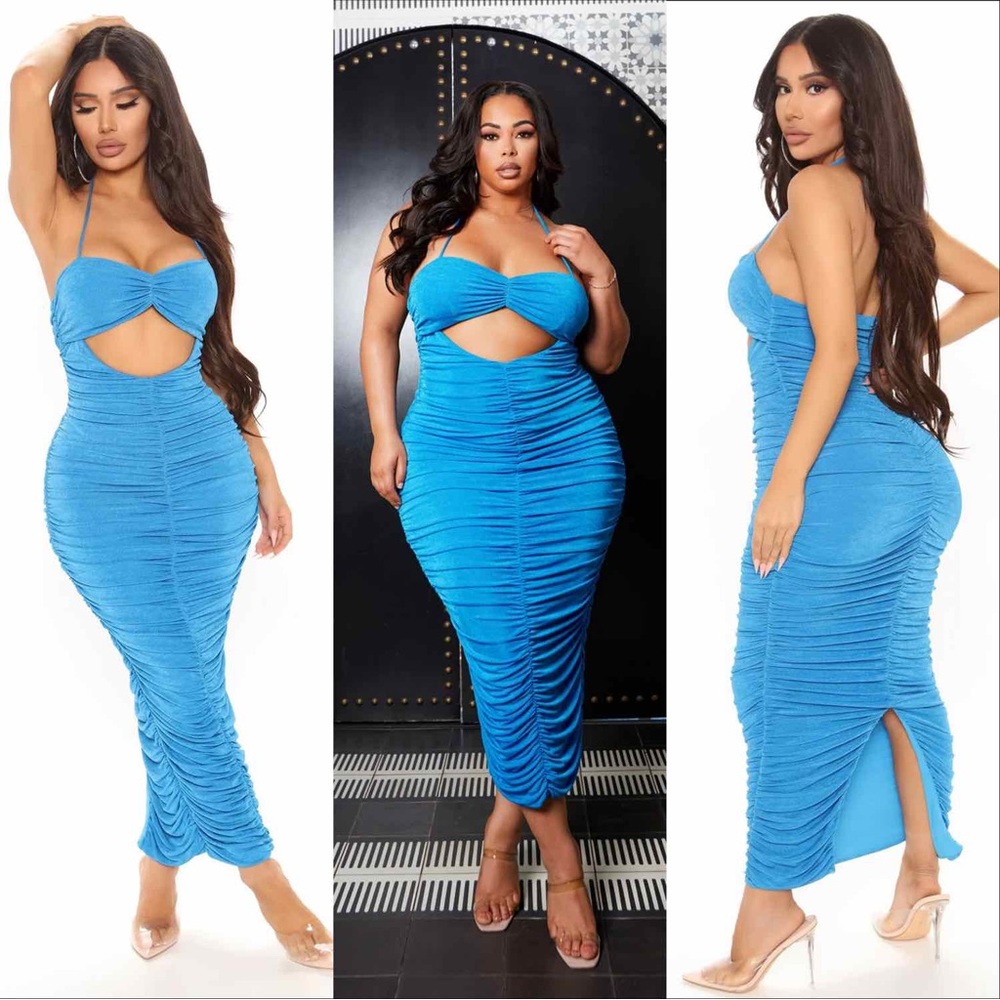🎀 NEW | Ruched Maxi Dress with Halter Neck & Sweetheart Neckline with Cut Out